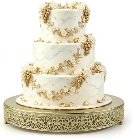 18 Inch Gold Round Floral Scroll Cake Stand, Metal Dessert Pedestal Tray for Wedding & Party Table Decoration by FEICTPOX