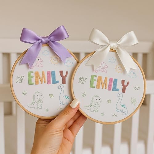 Embroidery Baby Name Sign, Personalized Welcome Baby Hoop Sign with Bow, Custom Baby Name Sign for Hospital, Infant Baby Shower Gifts New Parents (13) - Image 3