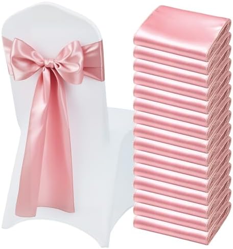 VEVOR Satin Chair Sashes Bows, Chair Ribbon Ties Back Sash, 7 x 108 inch, Wedding Reception Decoration, for Wedding Ceremony Baby Shower Party Events Banquet Cover Decoration (Rose Gold, 50pcs) by VEVOR