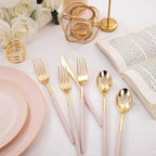 I00000 300Pcs Pink Plastic Silverware, Fancy Gold Cutlery with Pink Handle - Image 3