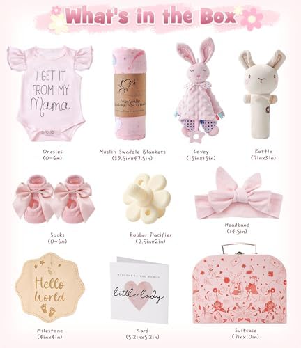 Golray Baby Shower Gifts for Girls, Baby Girl Gifts Baskets with Rattle, Blanket/Bodysuit Set, New Born Essential Stuff, Gender Reveal Ideas Infant New Born Baby Girls Gift Basket - Image 2
