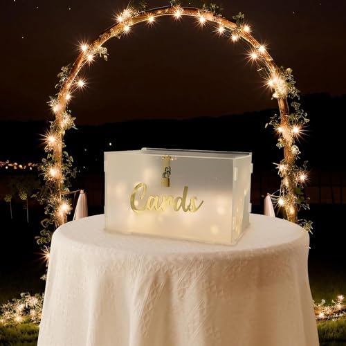 OurWarm Frosted Acrylic Wedding Card Box with String Light, Large Gift Card Box Holder for Wedding Reception, Honeymoon Fund Envelope Money Boxes for Party Graduation Baby Shower Birthday Decorations - Image 5