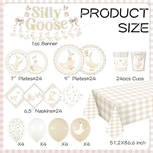 VioraWhite 183 Pcs Silly Goose Birthday Party Set Classical Beige - Image 6