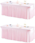 2 Packs Pink Table Clothes for 8 Foot Rectangle Tables, One-Piece Wrinkle Resistant Stretch Spandex Table Covers with Skirt for Event Banquet Wedding Birthday Party by PartyTalk