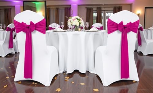 MDS Pack of 125 Chiffon Chair Sashes for Wedding & Event Décor - Magenta - Image 2