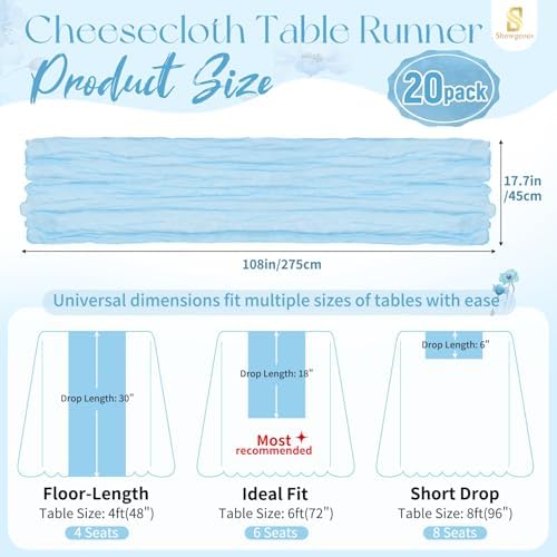 Showgeous 20 Pack Baby Blue Cheesecloth Table Runner, 17 x 108 Inches - Image 2