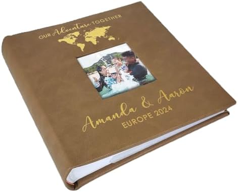 Personalized Photo Album, Custom Engraved Picture Album, Holds 200 4" x 6" Photos, Leatherette and Laser Engraved Scrapbook, Adventure Together, Brown by GiftsForYouNow