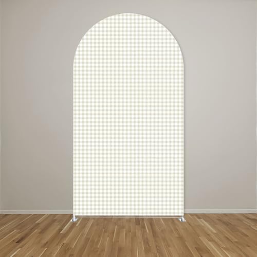 Plaids Arch Backdrop Cover for Silly Goose Baby Shower Arch Frame Stretchy Cover Gingham Kids 1st Birthday Party Fiesta Decorations (7.2x4ft Cover,Light Brown) - Image 2