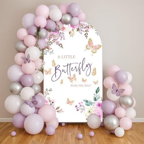 Purple Butterfly Kisses Arch Backdrop Cover Double-Sided Arch Frame Stretchy Cover for Pink Butterfly Birthday Party Girls Baby Shower Decorations (3X5ft,G-3341) by uiuyfrr