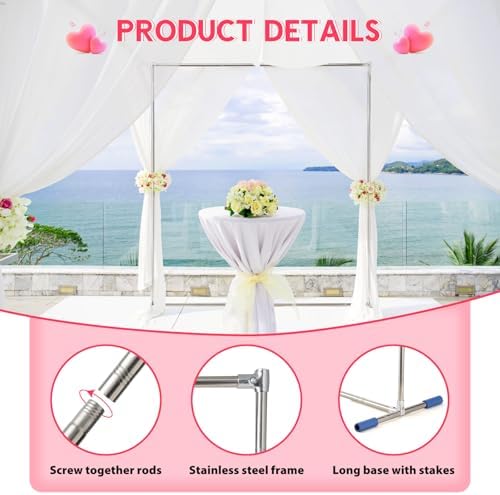 Wedding Arch,7 x 4 FT Metal Arch Backdrop Stand with Support Feet Base,Square Arched Frame for Birthday Party Ceremony Event Balloon Arches Decoration - Image 2