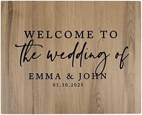 Andaz Press Large Wooden Welcome Sign for Wedding, Rustic Welcome Sign 16" x 20" Custom Names & Date Modern Woodland Wedding Signage English Oak MDF Wood Finish Wedding Reception Indoor Outdoor Signs by AndazPress