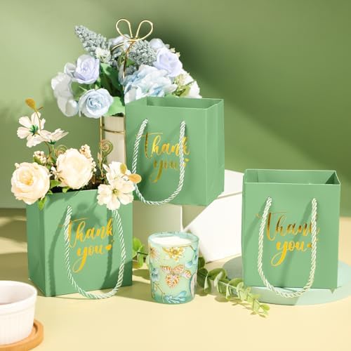 Honoson 60 Pcs Mini Thank You Gift Bag with Handle Bulk,Light Green - Image 2