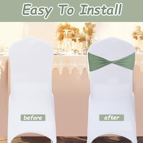 Sage Chair Sashes Bows 100 Pcs Spandex Chair Sashes Elastic Chair Cover Bands Ties Without Buckle for Wedding Birthday Party Ceremoney Events Decoration - Image 5