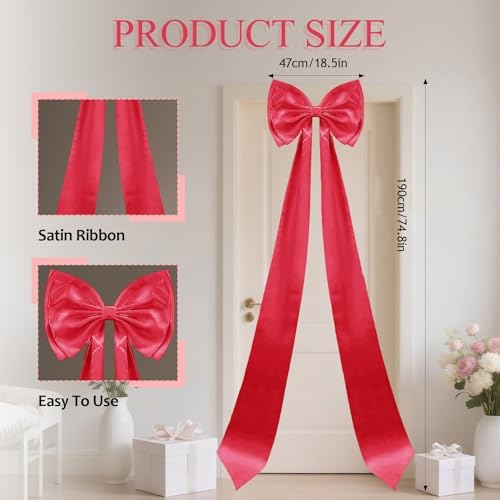 Giant Bow Decoration, Big Bows for Backdrop 75x18 Inch,Bow Themed Room Decor,Large Satin Decorative Bows for Wedding Engagement Bachelorette Baby Shower Bridal Christmas (Red, 75x18 Inch) - Image 2
