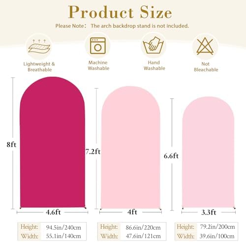 Pink and Hot Pink Arch Cover 3 Set-8FT, 7.2FT, 6.6FT Arch Backdrop Cover Spandex Fitted 2- Color Fabric Stand Covers for Baby Shower Girls Birthday Party Wedding Photo Background Decorations - Image 5