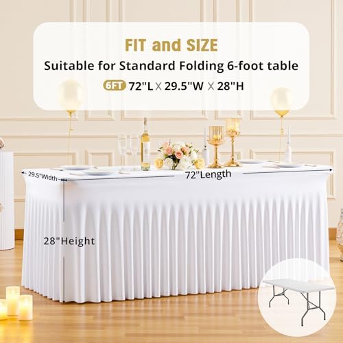 4 Pack 6ft White Spandex Tablecloths for Rectangle Tables Wrinkle Free White Rectangle Table Cloth, Stretch Fitted Table Cover with Skirt for Wedding Birthday Party Banquet Baby Shower Buffet Event - Image 6