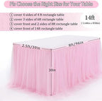Rectangle Table Skirt Pink 14FT Tulle Table Skirting LED Tutu Tablecloth for Wedding Birthday Party Baby Shower Decorations - Image 4