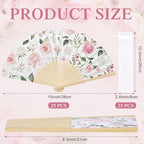 25 Pcs Pink Floral Folding Hand Fan Bulk with Organza Bags - Image 2