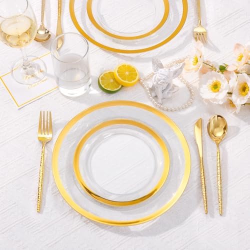 Supernal 360PCS Hammered Gold Plastic Silverware,Heavy Duty Plastic Utensil - Image 6