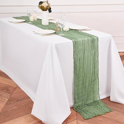 24 Pack Sage Green Table Runner 10Ft Cheesecloth Table Runner Rustic Gauze Table Runners Romantic Long Sage Sheer Fabric Cheese Cloth Table Runners for Wedding Party Bridal Baby Shower - Image 3