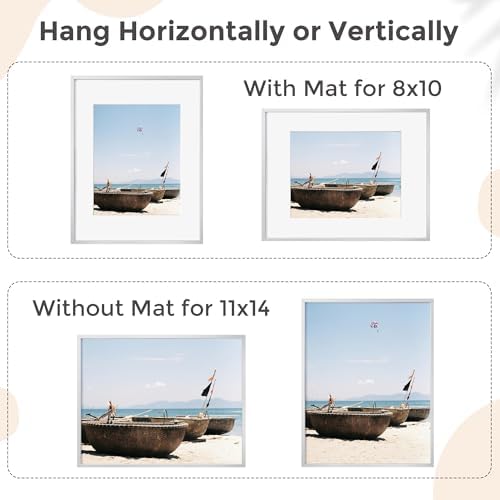 FLYJOE 11x14 Picture Frame -11x14 Metal Picture Frame With Mat For 8x10 | 14x11 Frame Aluminum | Plexiglass And Hanging Hardware Included | 11 by 14 Poster Frame, Set of 3, Silver - Image 4