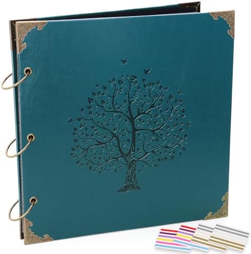Photo Album DIY Scrapbook - 12x12 inch 50 Pages Vintage Leather Cover Three-Ring Binder Family Picture Booth Albums with 408pcs Self Adhesive Photos Corners for Memory Keep, Tree (Jasper Green) by ADVcer
