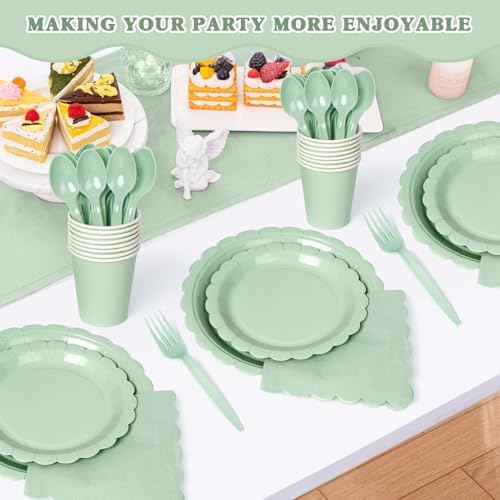 Vyntra 350 Pcs Sage Green Paper Plates and Napkins Party Supplies - Image 6