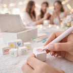 Nolia Baby Shower Blocks Decorating Game – 48 White Wooden Cubes to Decorate, Storage Box, 12 Acrylic Markers & Instruction Sign - Image 2