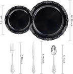 DaYammi 150 Pcs Black Silver Plastic Plates & Silver Plastic Silverware,Black silver Disposable plates for Include 30 Dinner Plate,30 Dessert Plate,30 Knives,30 Forks,30 Spoons for Party Wedding - Image 2