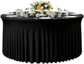 GALLETY Black Table Cloth for 5FT Round Tables, Fitted Spandex 120 inch Round Tablecloth, Wrinkle Free Black Table Skirt for Receptions Birthday Holiday Dinner Banquet Juneteenth Decorations by Creativepartyuniquedecorat