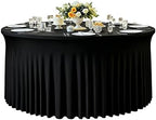 GALLETY Black Table Cloth for 5FT Round Tables, Fitted Spandex 120 inch Round Tablecloth, Wrinkle Free Black Table Skirt for Receptions Birthday Holiday Dinner Banquet Juneteenth Decorations by Creativepartyuniquedecorat