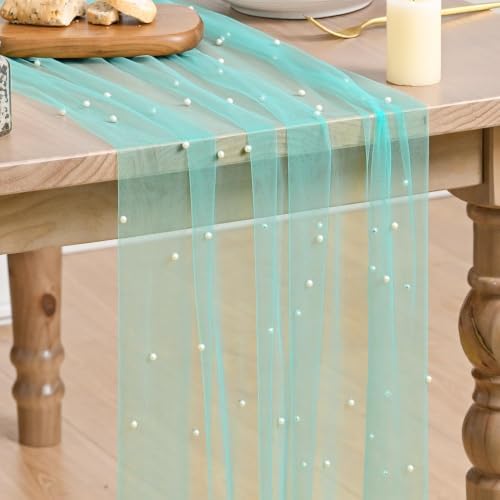 Artoid Mode 10-Pack Pearl Turquoise Gauze Table Runner 10FT Home Decor by ArtoidMode