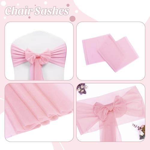 MDS Pack of 100 Chiffon Chair Sashes for Wedding & Event Décor - Blush Pink - Image 5