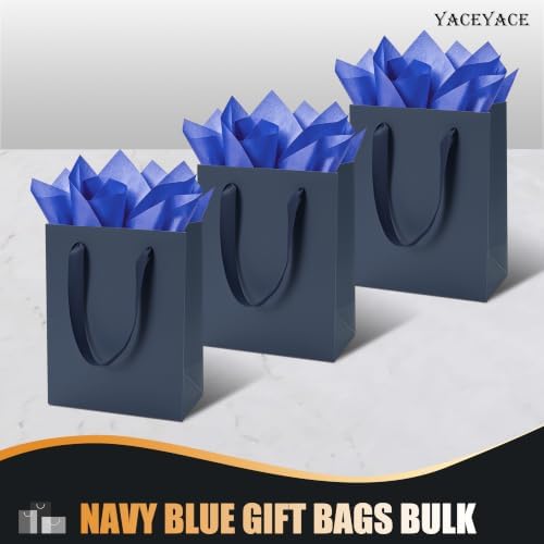 YACEYACE Blue Gift Bags 20Pack, Navy Blue Gift Bags with Tissue Paper - Image 6