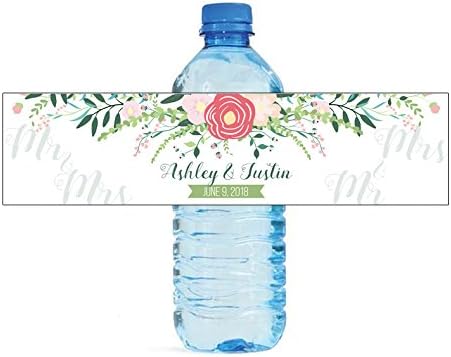 Mr & Mrs Floral Wedding Water bottle labels easy to use Great for weddings by DesignThatSign