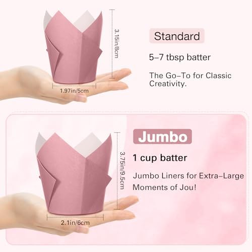 Havawish 500 Pcs Gradient Pink Jumbo Tulip Cupcake Liners, Party Cupcake Baking Liners Greaseproof Wrappers Muffin Liner Holders for Wedding Birthday Baby Shower Holiday Party Baking Cups - Image 3