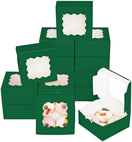 Bakepacker Deep Green Cookie Boxes With Window 6x6x3 inches 60pcs by Bakepacker