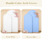 Blue and White Arch Cover Set of 2 Spandex 7.2 and 6ft Arch Backdrop Cover Wedding Arch Stand Covers for Baby Shower Boy Birthday Party Bridal Shower Banquet Photo Background Decorations - Image 2