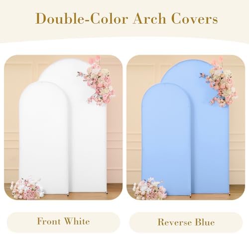 Blue and White Arch Cover Set of 2 Spandex 7.2 and 6ft Arch Backdrop Cover Wedding Arch Stand Covers for Baby Shower Boy Birthday Party Bridal Shower Banquet Photo Background Decorations - Image 2