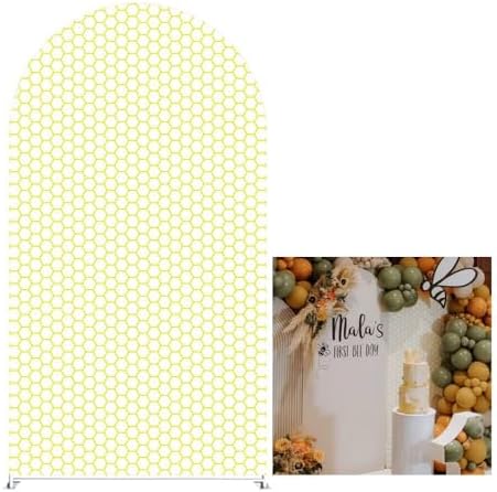 Yellow Honeycomb Arch Backdrop Cover 5FT Hexagon Beehive Stretchy Spandex Arch Stand Cover for Birthday Baby Shower Ceremony Wedding Party Decoration (Only Cover) by KONPON