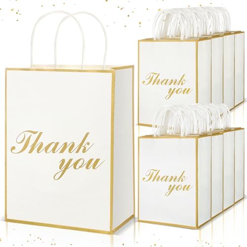 Tenceur 50 Pcs Thank You Gift Bags with Handles, Wedding thank you favor bags bulk for Business, Shopping, Wedding, Baby Shower, Party Favors, 8.27 x 4.33 x 10.63 Inches by Tenceur