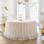 204in Champagne Gold Tulle Table Skirts for Rectangle Tables 8ft 6ft, 2-Layer Beige Ruffle Tulle Tutu Cloth Table Skirt 17ft for Wedding Party Birthday Baby Shower Cake Dessert(No Table Cover) - Image 2
