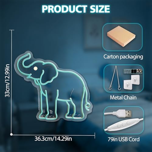 Elephant Neon Sign Elephant Gifts for Women Elephant Night Light for Kids Boys Room Decor Usb Power 4 Year Old Girl Birthday Gifts White Elephant Gifts - Image 6