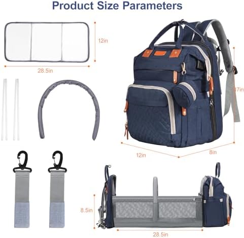 Diaper Bag Backpack with Changing Station, Blue - Image 3