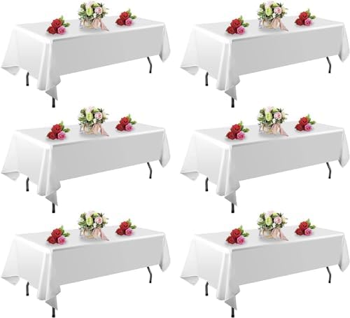 FINDYOU 6 Pack White Table Cloth Rectangle 60 x 126 Inch Tablecloths for 6 Foot Rectangle Tables. Stain and Winkle Resistant Polyester Washable White Table Cloths for Parties Wedding Dining by TableClothAndTableRunner