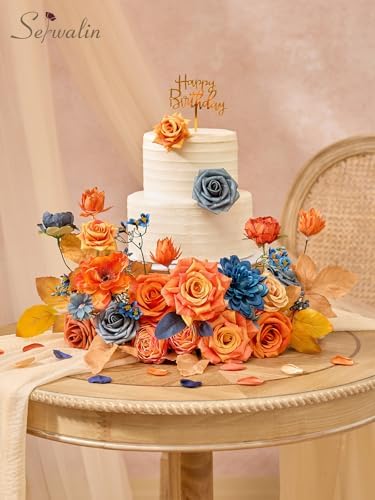 Serwalin Fall Flowers Artificial Orange Navy Blue Silk Flowers for Wedding - Image 2