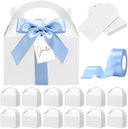 Maitys 50 Set Large Gable Boxes with Handle, Ribbon, Tag, White,Light Blue by Maitys