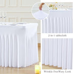 White Table Cloth for 8 Foot Rectangle Tables Fitted Stretch Spandex Table Cover with Skirt 8ft Baby Shower Birthday Party Banquet Ruffle Tablecloth Wedding Table Cloths Desk Skirt, 6 Pack - Image 4