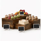 4 Pack Wooden Buffet Risers Cupcake Stand Buffet Display with Mini Signs by BOYMCOWBOYHOMEDECOR