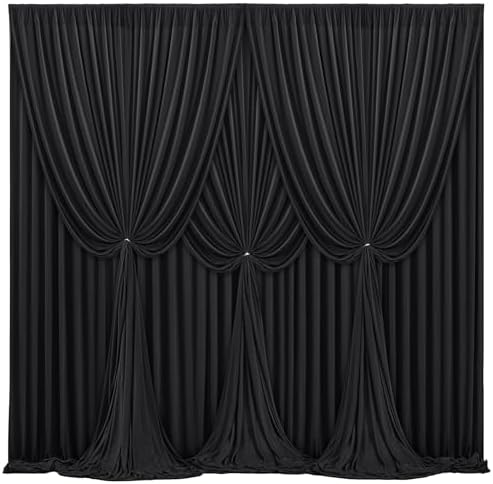 24x10FT Black Backdrop Curtains for Wedding Parties, Wrinkle Free Polyester Photography Backdrop Drapes for Wedding Baby Shower Birthday Parties Stage Background Stand Decorations 4x10ft,6 Panels by Partisky